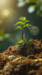 Miniature man with the last tree - 787995982