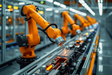 Fototapeta premium Robotic industry, automated production process, modern engineering solutions.