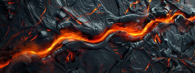 Molten lava flowing over rock - obrazy, fototapety, plakaty