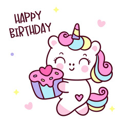 birthday card with unicorn and cupcake