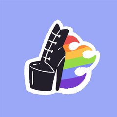 Homosexual pride flag, rainbow with high heel platform shoes. LGBT symbol, LGBTQ sticker. Acceptance of sexual orientation, gender. Self determination. Flat hand drawn isolated vector illustration