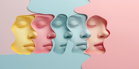 Artistic depiction of blended faces with a soothing palette on an abstract background