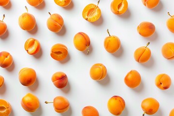 Apricot arrangement on white background flat lay food concept