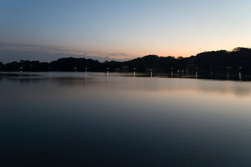 View of the lakeside in the dusk