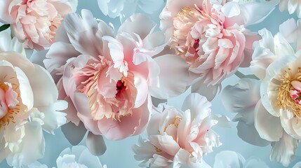 Pastel Peony Pattern: Cream and Pink Flowers on Light Blue