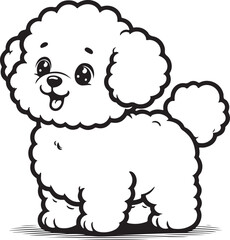 cute Bichon Frise dog pet cartoon outline, vector line art illustration, isolated on transparent background