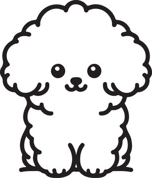 cute Bichon Frise dog pet cartoon outline, vector line art illustration, isolated on transparent background