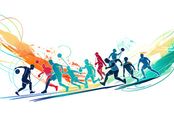 Sports background design with sport players in different activities.