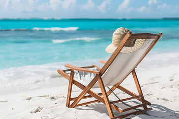 Tropical beach with deck chair. Summer vacation.