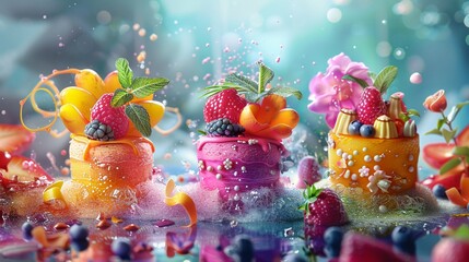 Culinary arts meeting haute couture in a 3D colorful world  ,ultra HD,digital photography