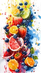 Vivid Watercolor Fruit Splash Capturing Nature s Freshness and Vibrant Colors