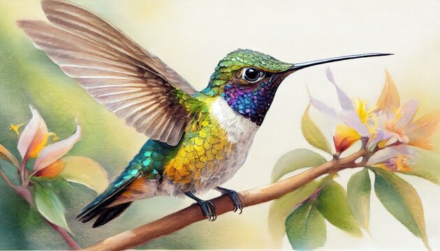 small little calibri hummingbird bird fauna drawing painting sketch oil watercolor art decoration on color