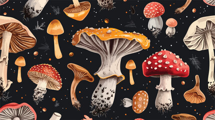 Different inedible mushrooms seamless pattern. Hand 