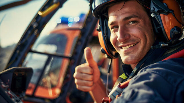 Pilot, Pilotin, Hubschrauber, helicopter, Mann, Frau, Flugzeug, fliegen, l&auml;cheln, f&ouml;hlich, Sonnenbrille, Rettung, Rettungshuschrauber, K&uuml;stenwache, Feuerwehr, Polizei, Bundeswehr, Daumen hoch, Ausbild