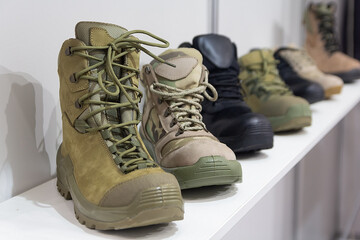 New military shoes on the store window