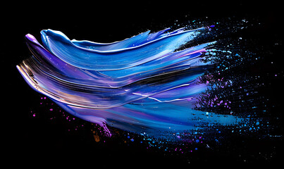 brush stroke of purple and blue paint spray on a black background, Generative AI 
