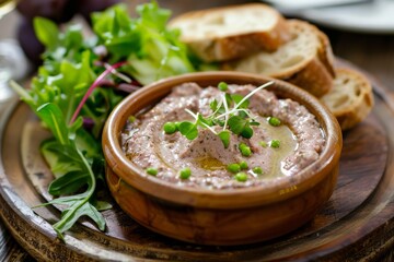 Bread and salad with pate in a bowl
