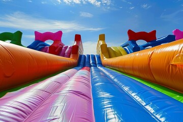 Bright inflatable rubber slide