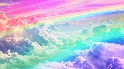 rainbow in the sky fluffy shining clouds , cotton, pink purple pastel colors