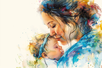 Embrace of Love: Watercolor Mother and Baby