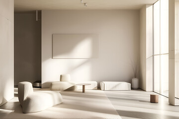 Stylish Living Room Interior with Mockup Frame Poster, Modern interior design modern living room