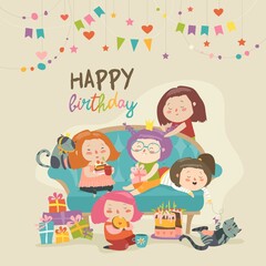 Obraz na płótnie Canvas Group of cute girls celebrating birthday