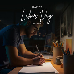 Labor Day social media post banner poster template Generative AI 