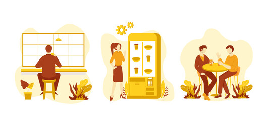 Flat Bundle Lunch at Cafe Design Illustration