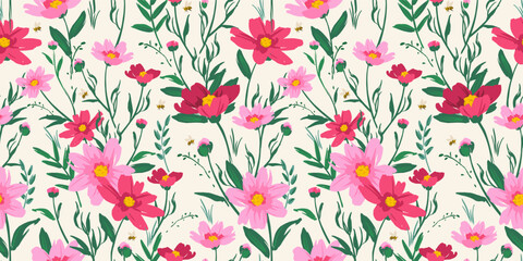Fototapeta na wymiar Floral seamless pattern. Vector design for paper, cover, fabric, interior decor and other