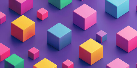 Cubes, wallpaper and graphic, 3d and abstract design and creative, pattern and virtual. Neon, geometric and techno, textures and structure, digital and glow background and form with illustration