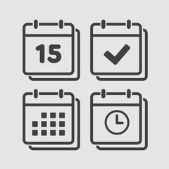 Icon calendar number 15, agenda app, timer, done