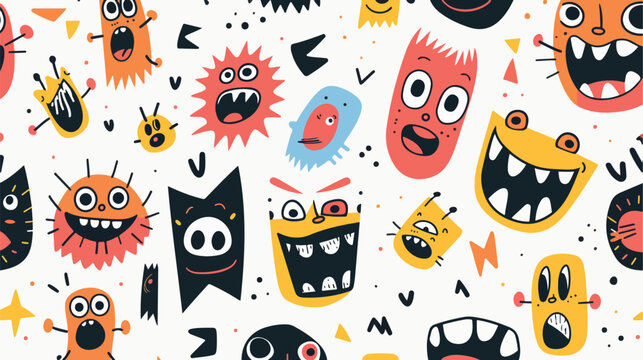 Funny comic characters seamless pattern design. Cute