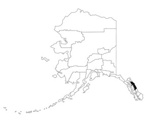Map of Juneau borough in Alaska state on white background. single borough map highlighted by black colour on Alaska map. UNITED STATES, US