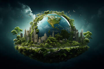 Illustration of a thriving planet Earth with a lot of greenery and foliage. Generative Ai.
- 788014763