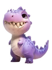 Dinosaur toy animal with smile, isolated 3d cartoon cute child style. Fictional terrestrial animal prehistoric times. Reptile smiling with its mouth open. Illustration cut on transparent background