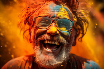Generative Ai portraits of Holi people covered in colorful powder - 788015719