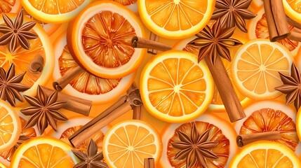 Intricate Orange and Cinnamon Slice Seamless Background