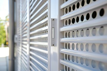 Close up of white automatic roller shutter gates