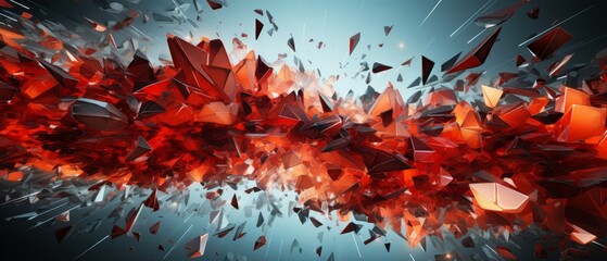 Dynamic 3D geometric shards breaking apart in a digital explosion