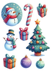 Set of christmas elements and stickers. AI