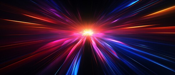 High-energy abstract beams shooting across a dark backdrop in fluorescent colors - obrazy, fototapety, plakaty