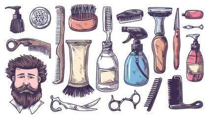 Hand drawn barbershop set. Colorful illustration on white
