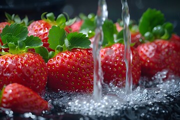 Strawberries Being Washed in Sink. Generative AI - obrazy, fototapety, plakaty