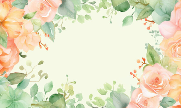 watercolor floral frame background pastel pink green colors