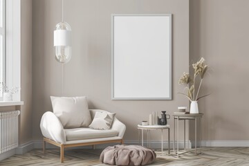 Beige Scandinavian Interior with Poster Mockup created with Generative AI