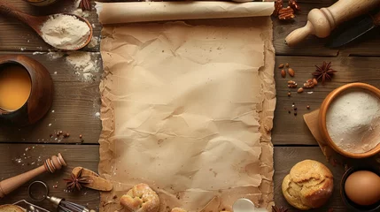 Foto op Plexiglas Bakery and bread ingredients on wooden background, top view © MUS_GRAPHIC
