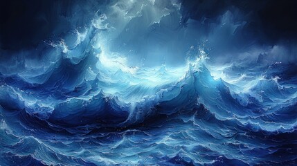 Ocean waves painting - obrazy, fototapety, plakaty