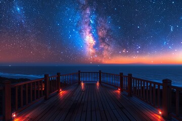 Interstellar observatory deck, stargazing, celestial events, cosmic wonder  - obrazy, fototapety, plakaty
