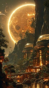 High-tech greenhouse on Mars, growing exotic alien flora under a domed crystal structure 