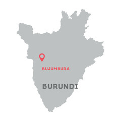Burundi vector map illustration, country map silhouette with mark the capital city of Burundi inside isolated on white background. Every country in the world is here